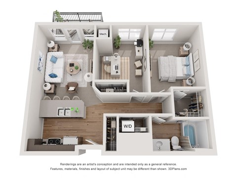 Floor plan for 2 beds, 1 bath, 853 sqft